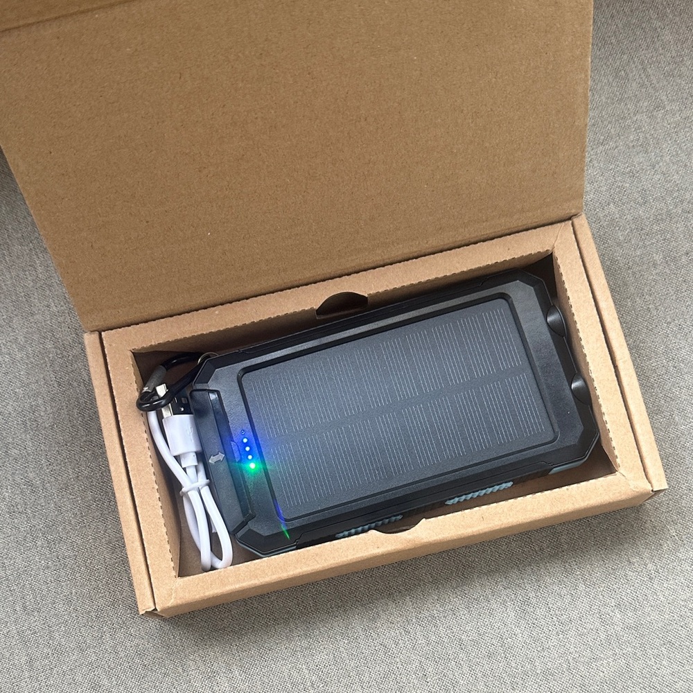 Black Solar Power Bank with USB Cable